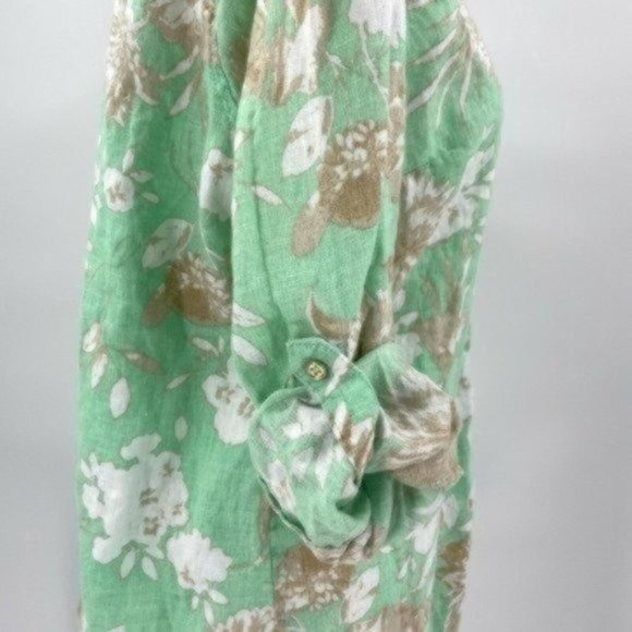 Charter Club 100% Linen Floral Hawaiian Button Front Shirt Roll Tab sz Medium - Picture 3 of 7